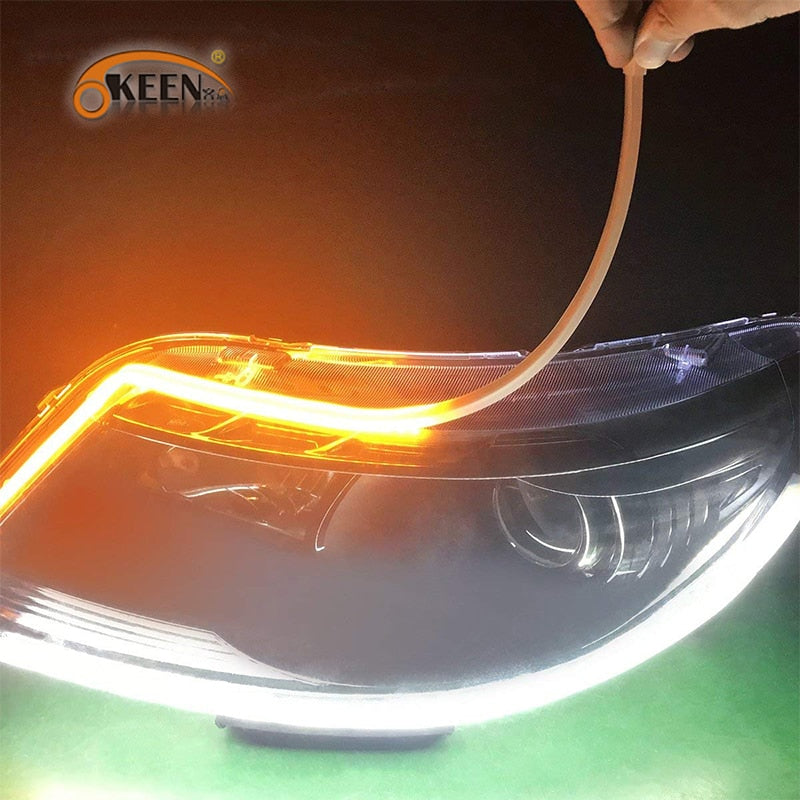 60cm New Slim Amber Sequential Flexible LED DRL For Headlight Strip Daytime Running Light With Yellow Turn Signal Lamp 12V - Korvel