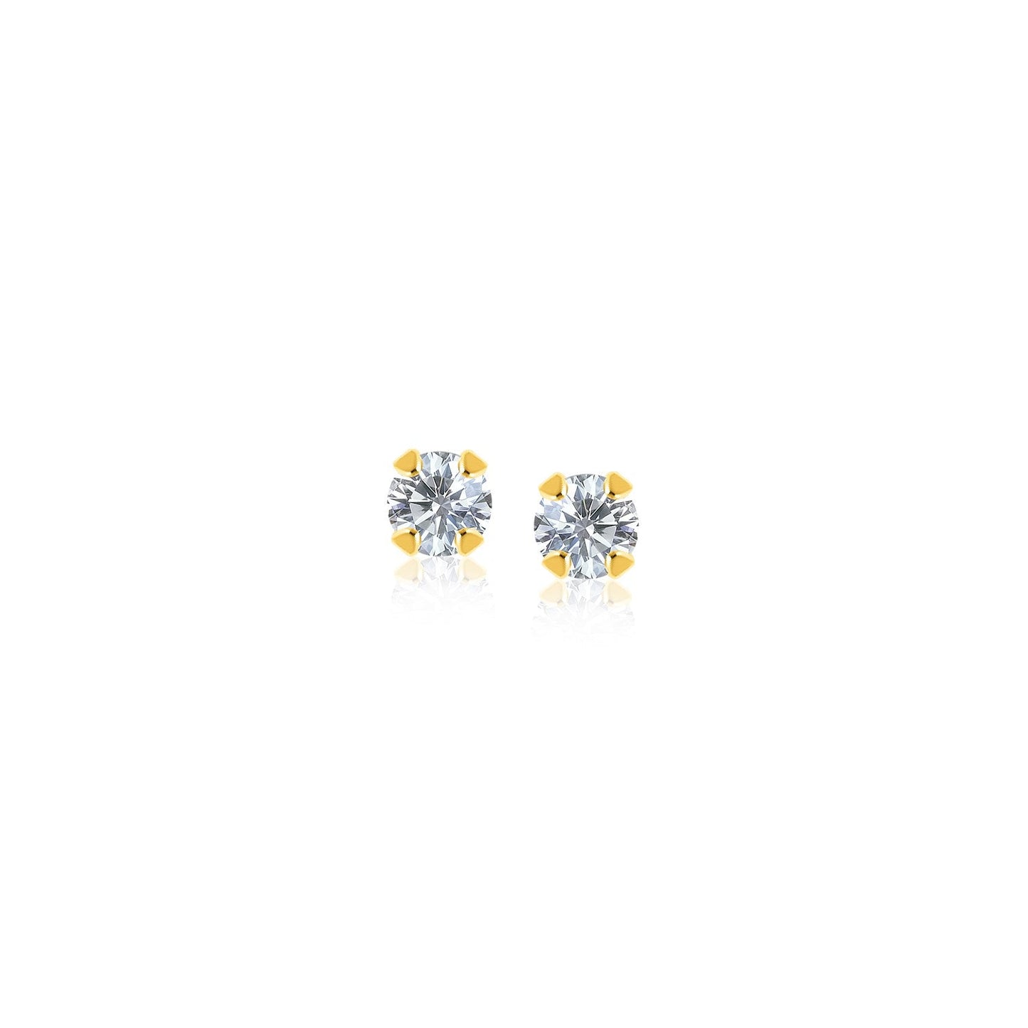 14k Yellow Gold Stud Earrings with White Cubic Zirconia