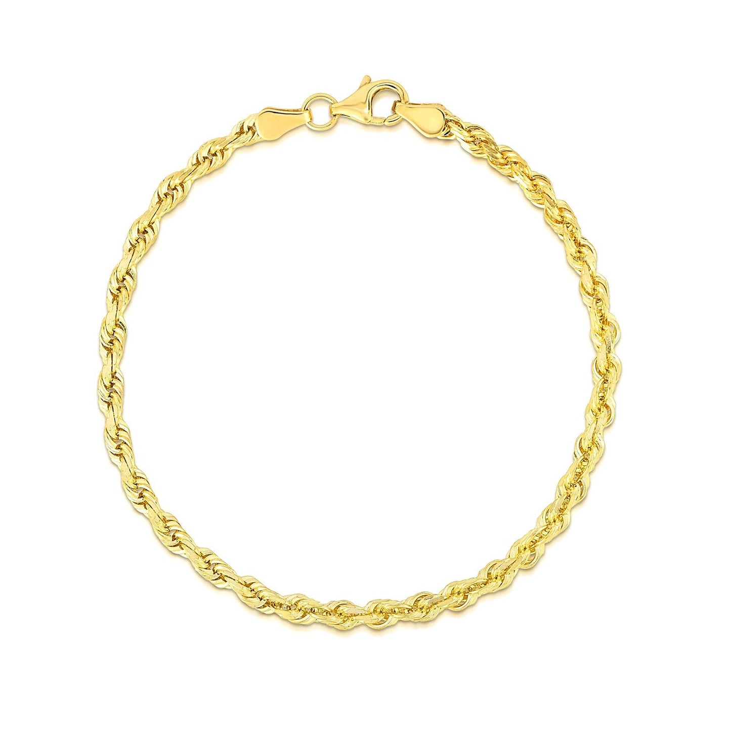 10k Yellow Gold Solid Diamond Cut Rope Bracelet - 4.0mm