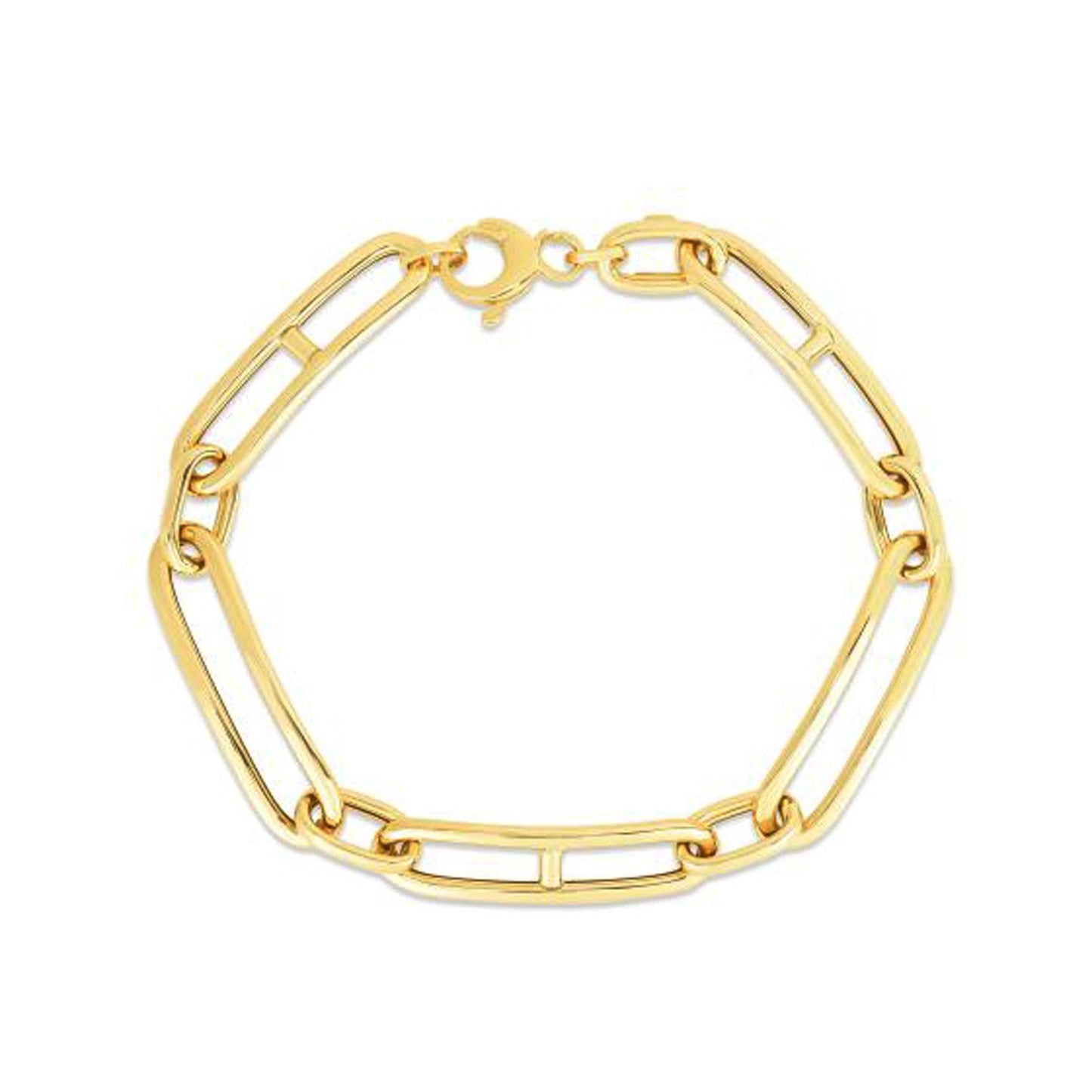 Bracelet en or jaune 14k avec maillons mariniers alternés allongés