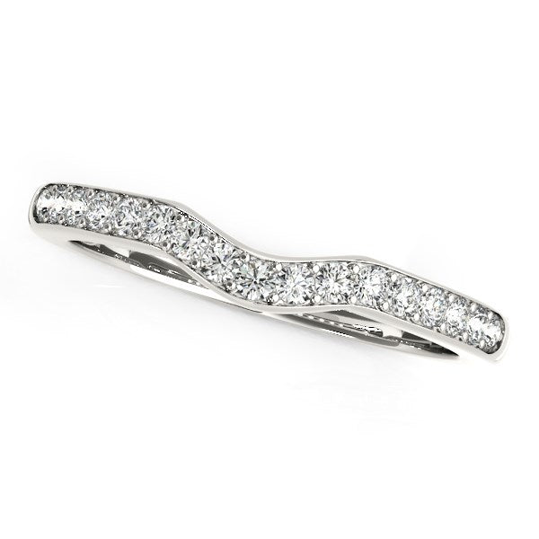 14k White Gold Curved Style Wedding Ring with Diamonds