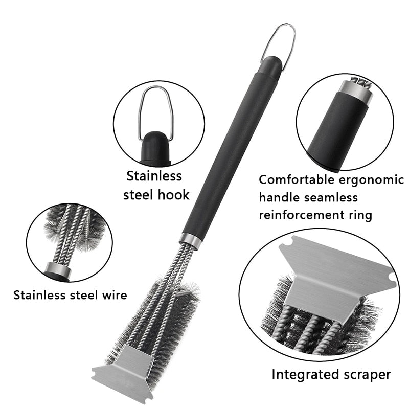 BBQ Grill Barbecue Kit Cleaning Brush Stainless Steel Kitchen Accessories Bristles Cleaning Brushes Cooking Tool Barbecue Gadget - Korvel