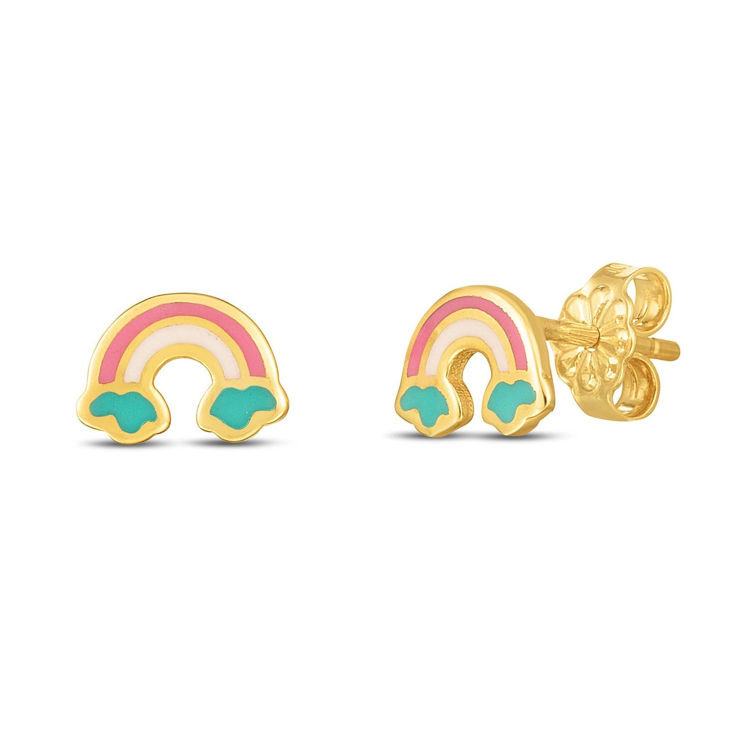 Boucles d'oreilles clous arc-en-ciel en or jaune 14 carats