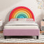 Rainbow Design Upholstered Twin Platform Bed Cute Style Princess Bed for Boys & Girls, Teens, Colorful & Pink - Korvel