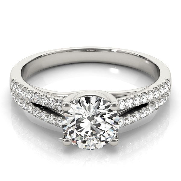 14k White Gold Split Shank Round Diamond Engagement Ring