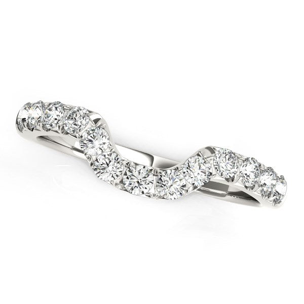 14k White Gold Curved Pave Diamond Wedding Ring