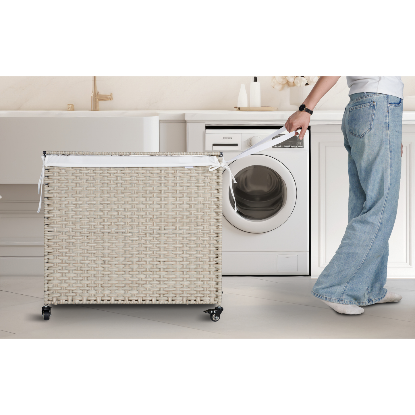 Premium Laundry Hamper with Lid and Wheels - 160L Grey