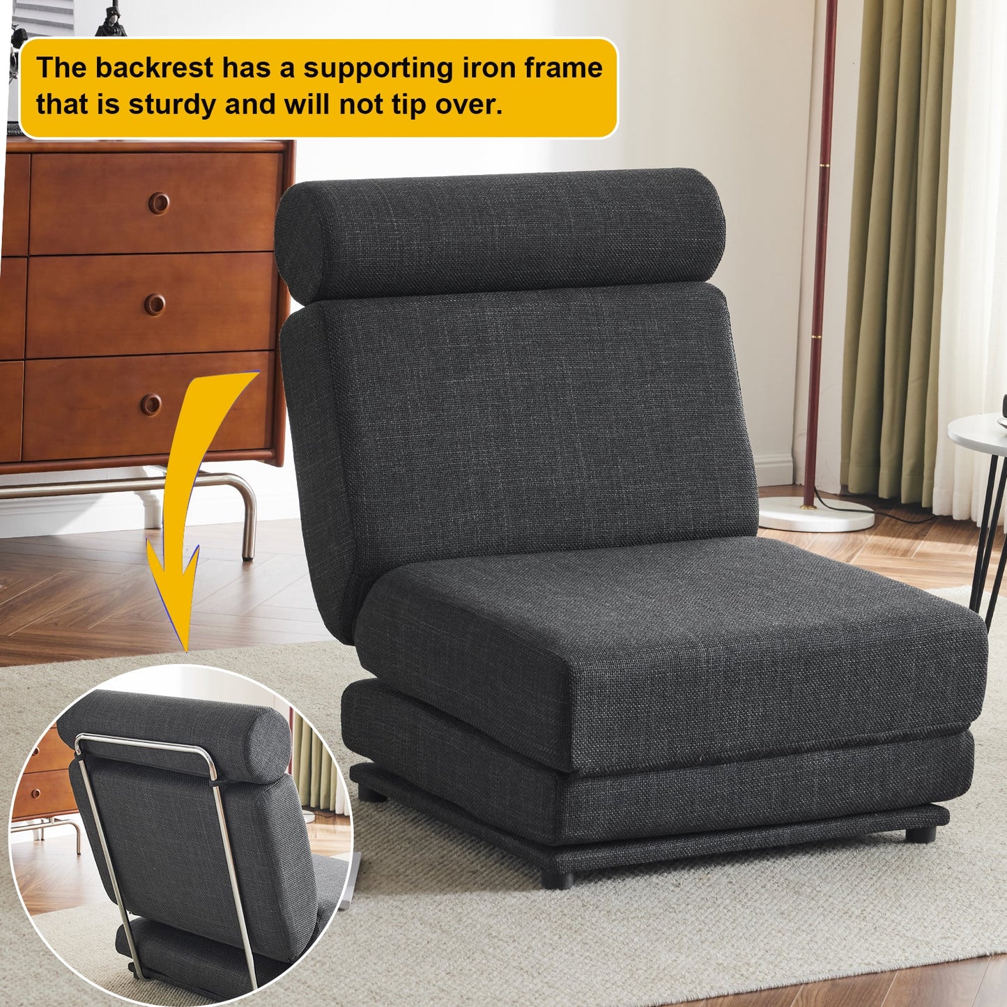 Single Sofa Chair Foldable Single Sofa Bed with Pillow,Portable Foldable Sofa Bed,Leisure Sofa Chair,Easy to Store, Dark Grey - Korvel