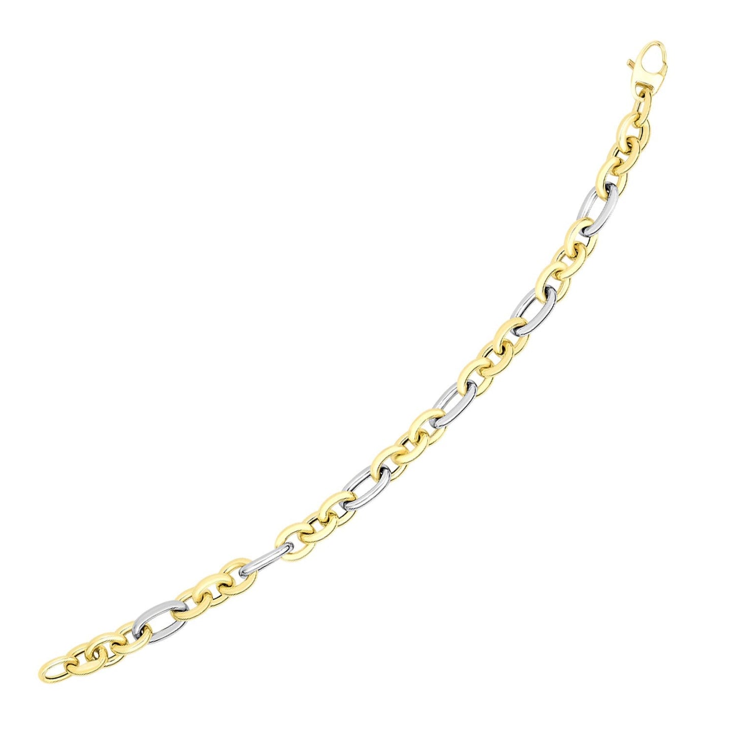 Bracelet en or bicolore 14k à maillons ovales longs et courts