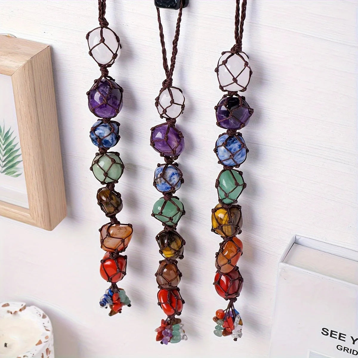 Natural Crystal Seven Color Rolling Stone Car Pendant