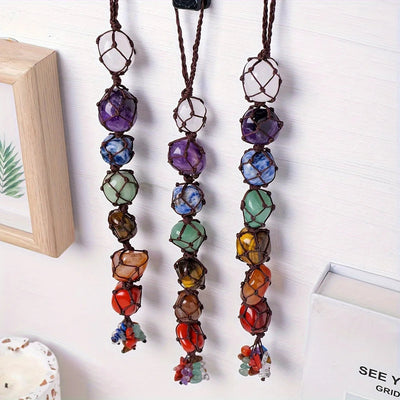 Natural Crystal Seven Color Rolling Stone Car Pendant
