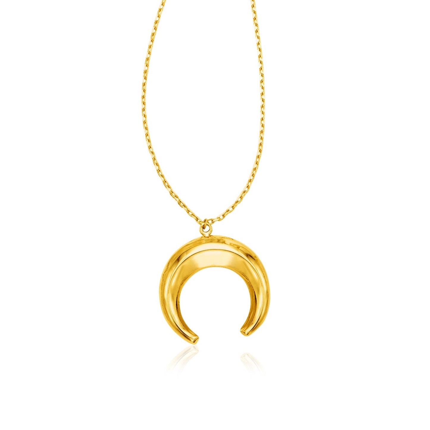 Collier en or jaune 14 carats de 17 pouces avec pendentif en forme de lune bombée