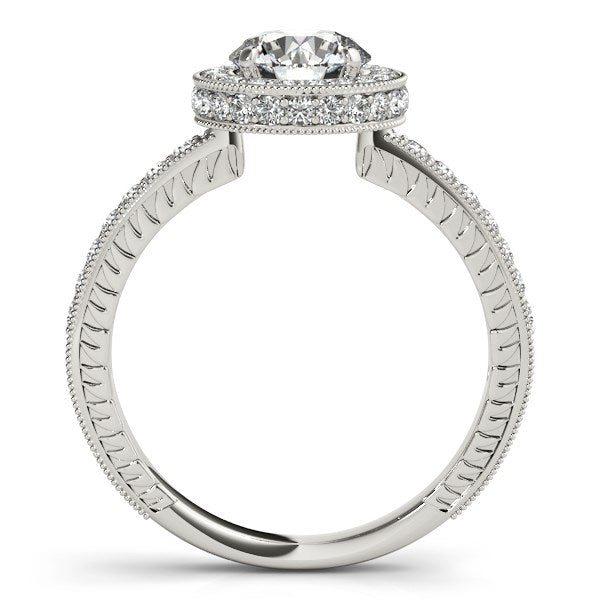 Bague de fiançailles en diamant pavé avec bord milgrain en or blanc 14 carats