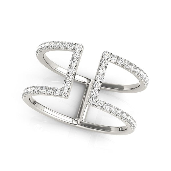 14k White Gold Modern Dual Band Diamond Engagement Ring