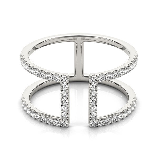 14k White Gold Modern Dual Band Diamond Engagement Ring
