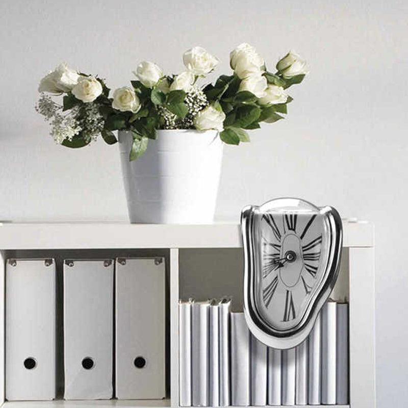 Twisted Corner Clock: Retro Melting Design with Roman Numerals
