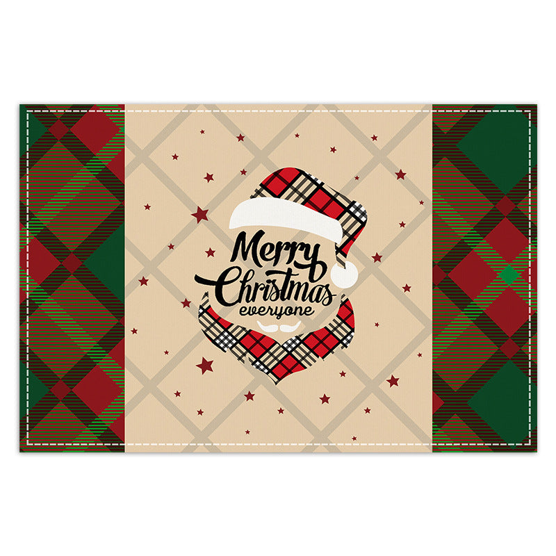 Christmas table mat with white linen snowman checkered print - Korvel