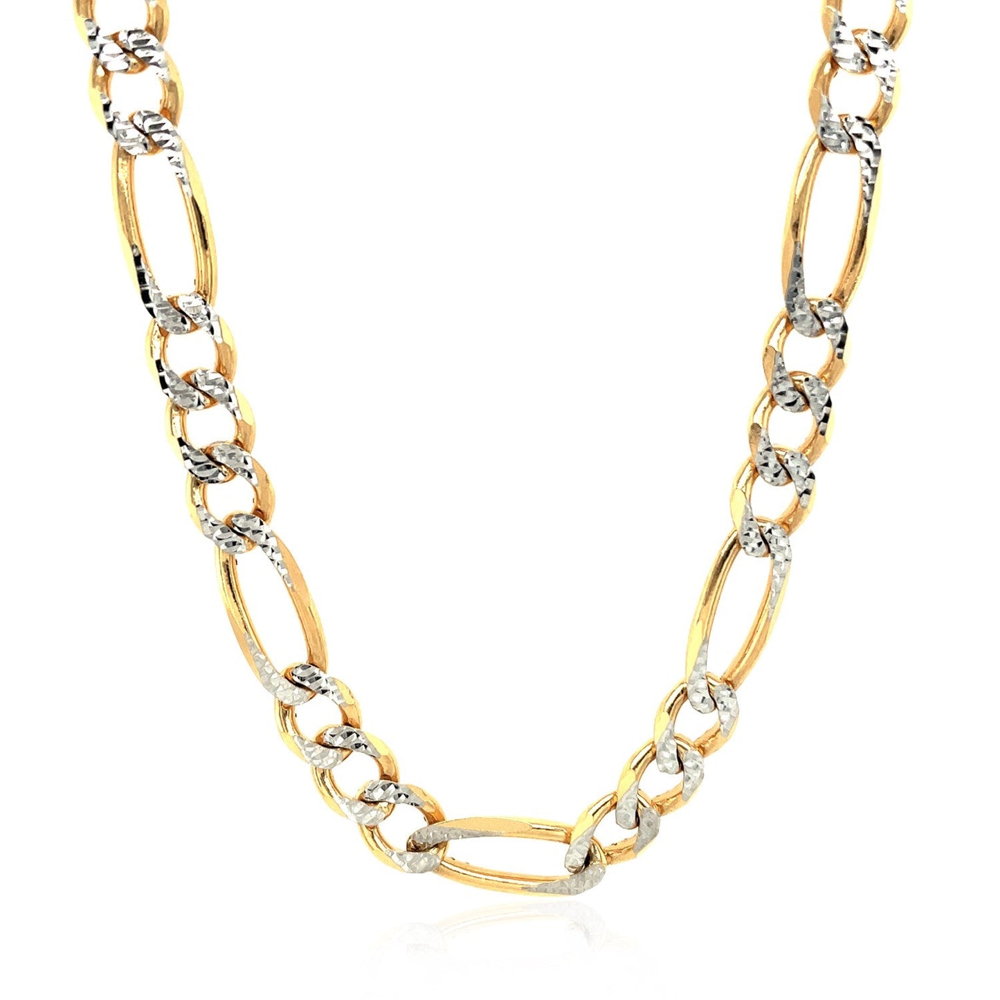 Cadena Figaro Pave Sólida de Oro Amarillo de 14K de 7.0mm