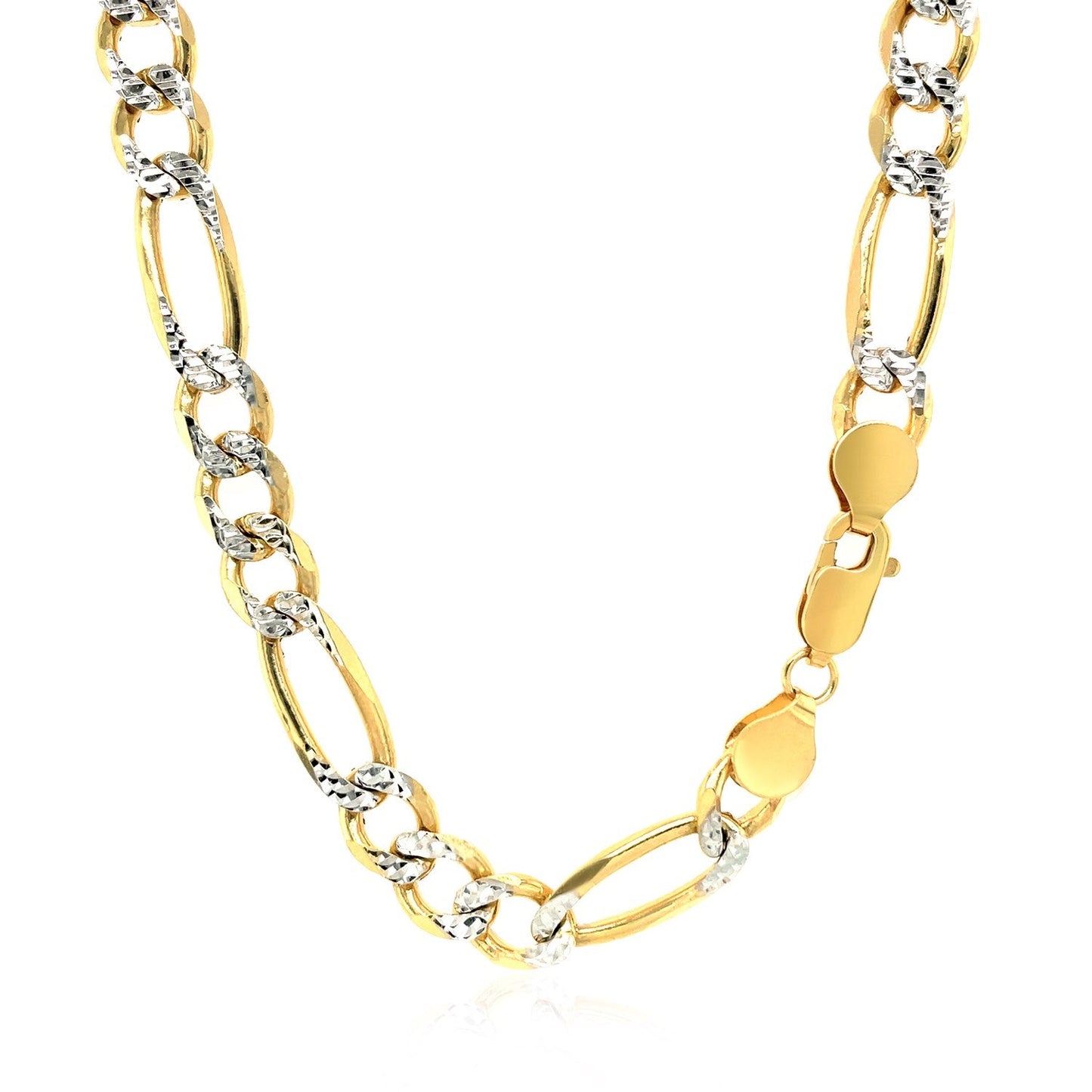 Cadena Figaro Pave Sólida de Oro Amarillo de 14K de 7.0mm