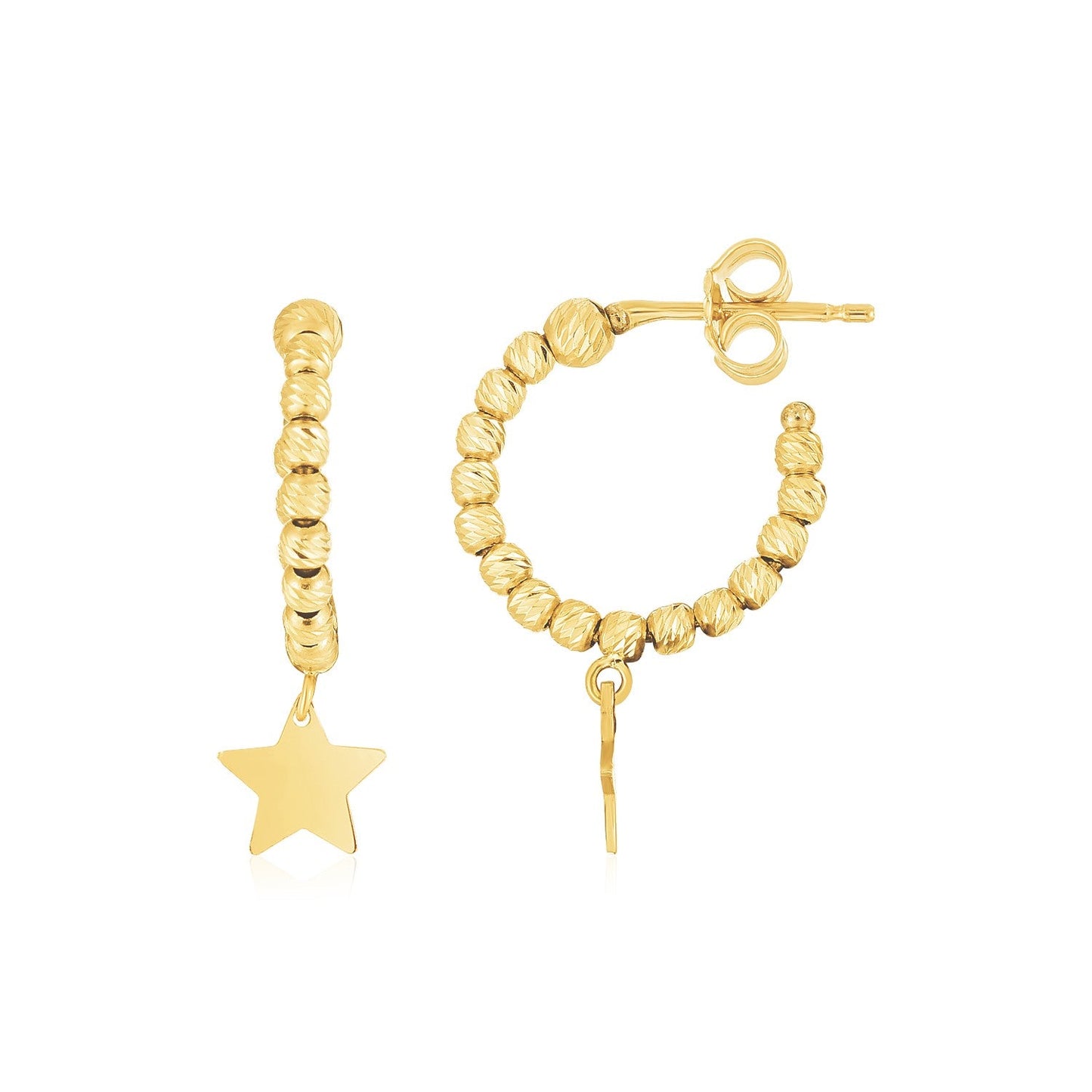 Pendientes de aro con charm de estrella en oro amarillo de 14 quilates