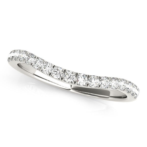 14k White Gold Pave Set Round Diamond Curved Wedding Band