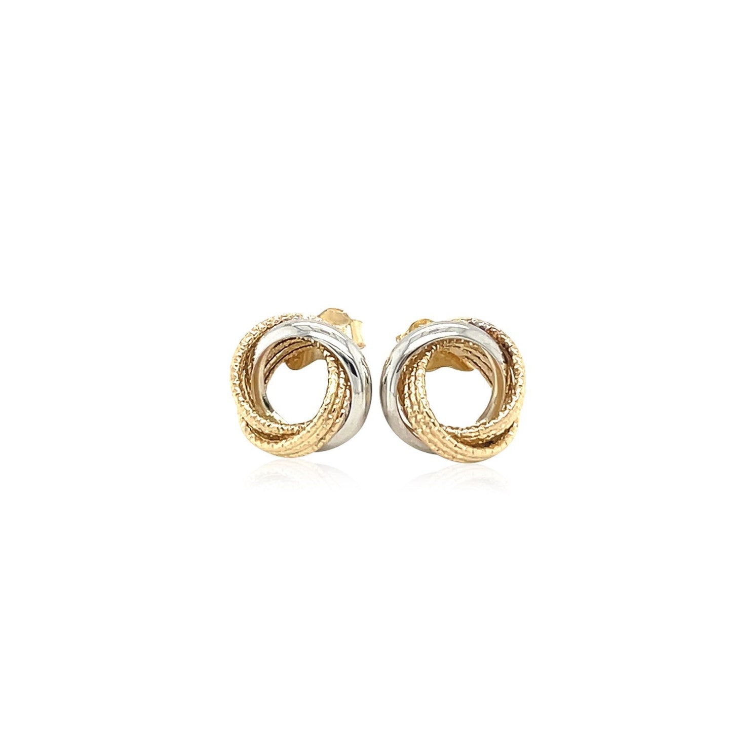 14k Two-Tone Gold Multi-Textured Open Circle Earrings
