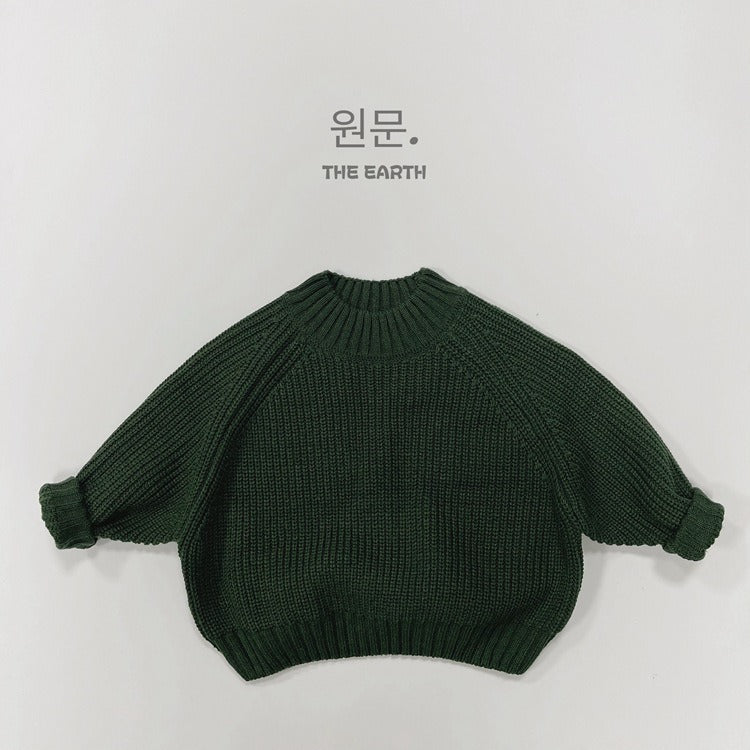 New Children Vintage Knitted Sweater Baby Girl Solid Casual Knitwear Boys Loose Versatile Pullover Kids Thicken Warm Tops - Korvel