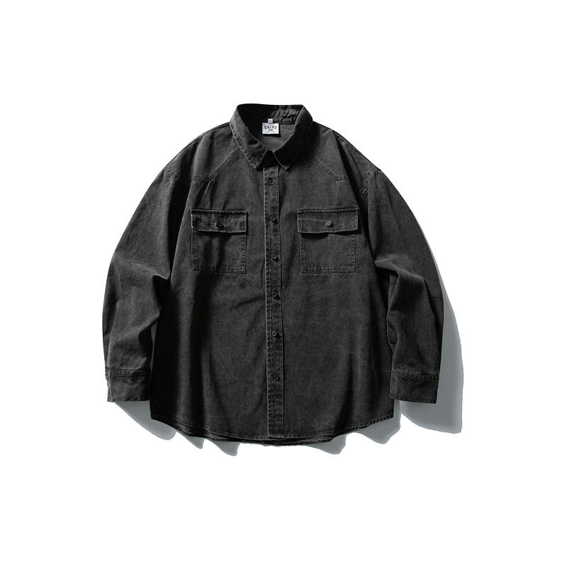 Used washed casual loose long sleeved shirt jacket men's workwear shirt - Korvel