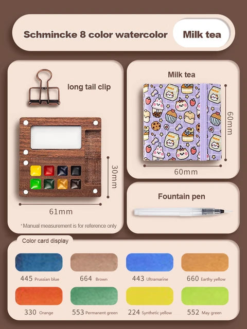 Mingke Mini Watercolor Paint Box with Notebook - 8 Colors
