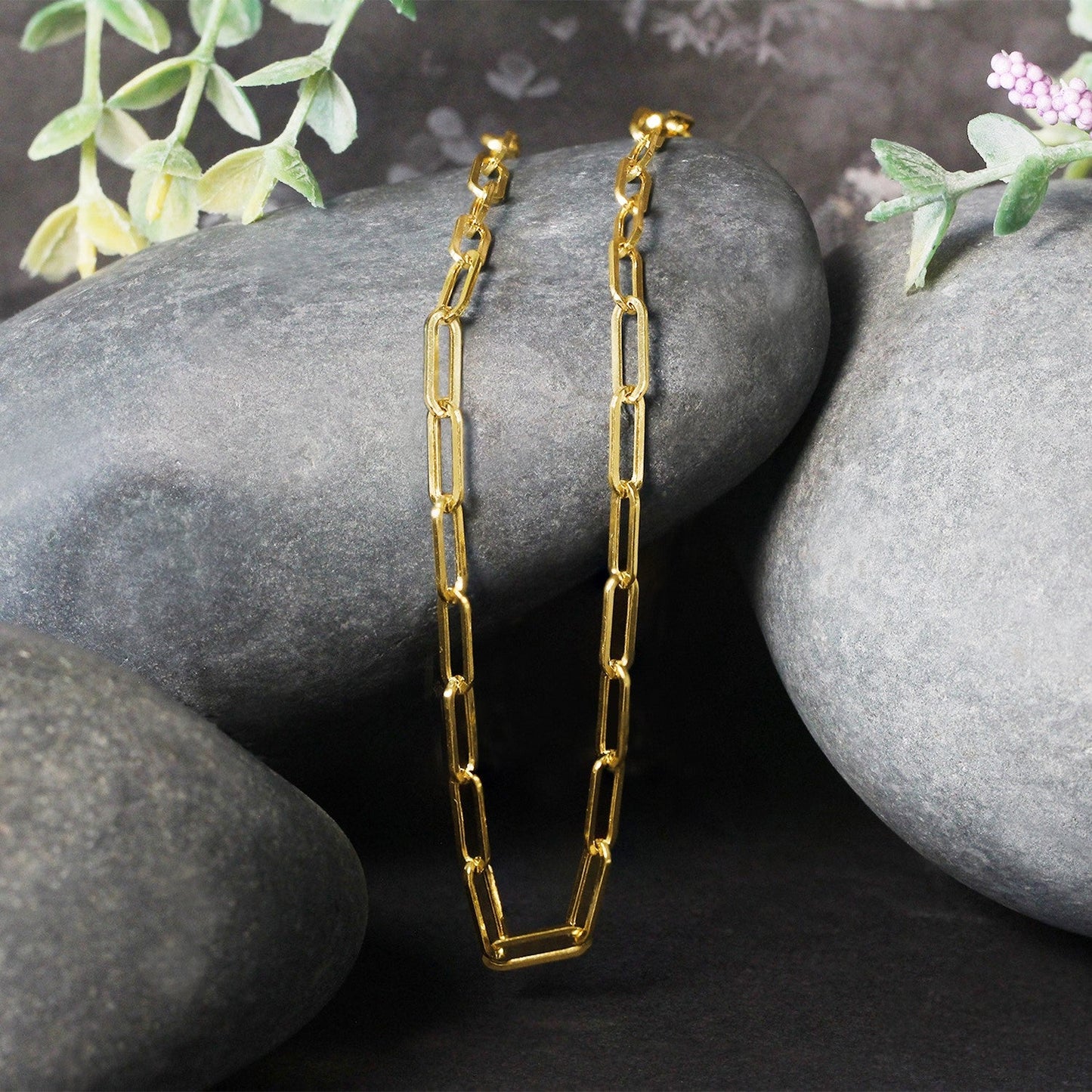 Collier en chaîne large en papier clip en or jaune 14K
