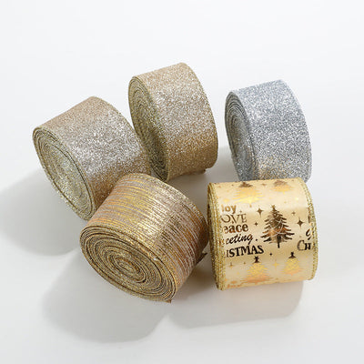 Elegant Gold Onion Cloth Christmas Ribbon with Decorative Bow