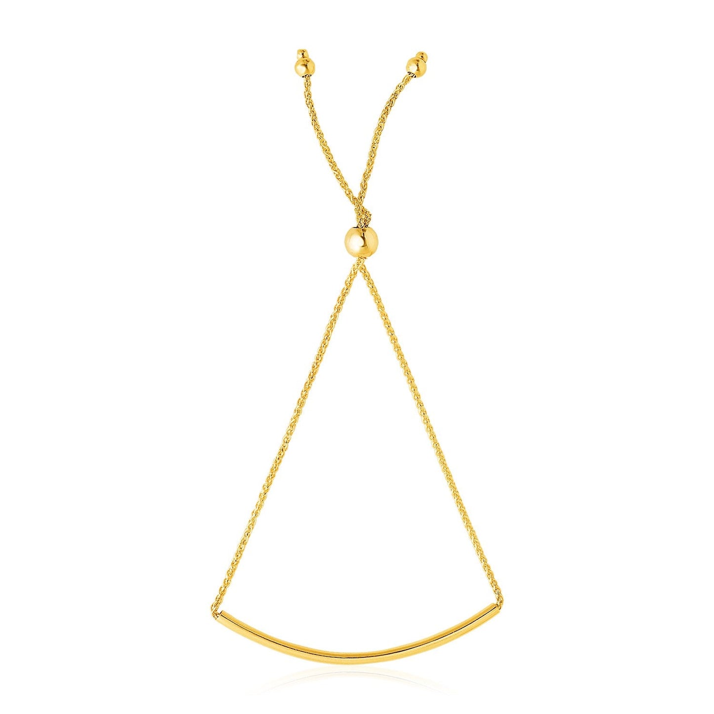 14k Yellow Gold Smooth Curved Bar Lariat Bracelet