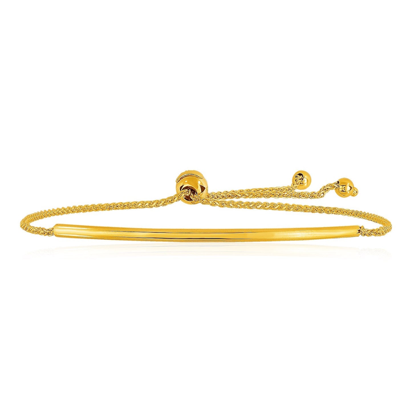 14k Yellow Gold Smooth Curved Bar Lariat Bracelet