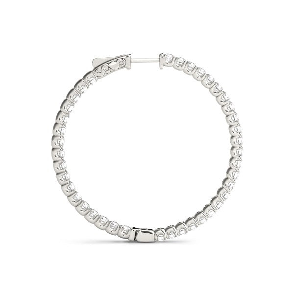 Boucles d'oreilles créoles en diamant en or blanc 14k avec sertissage à griffes partagées