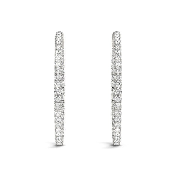 Boucles d'oreilles créoles en diamant en or blanc 14k avec sertissage à griffes partagées