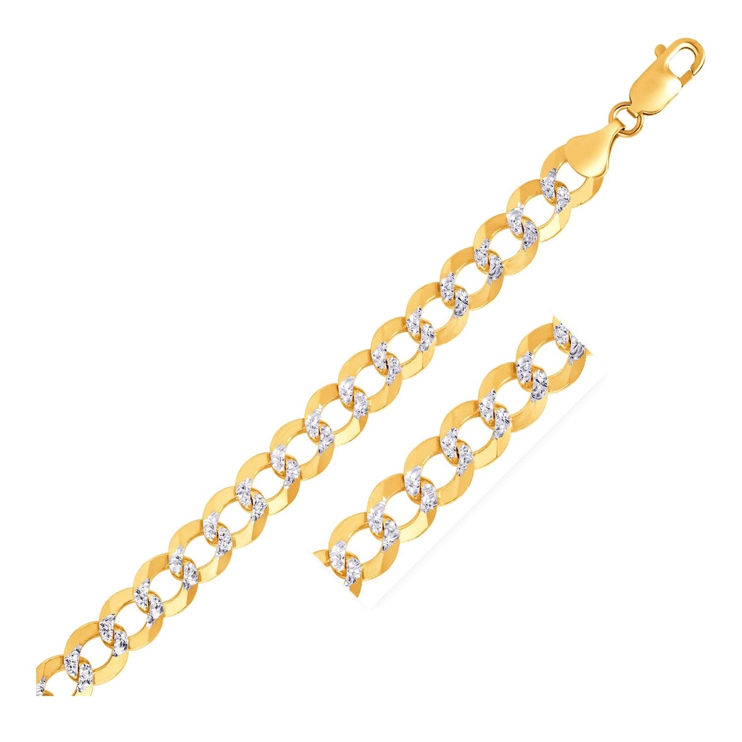 Chaîne Curb Pave en Or Bicolore 14k - 10 mm