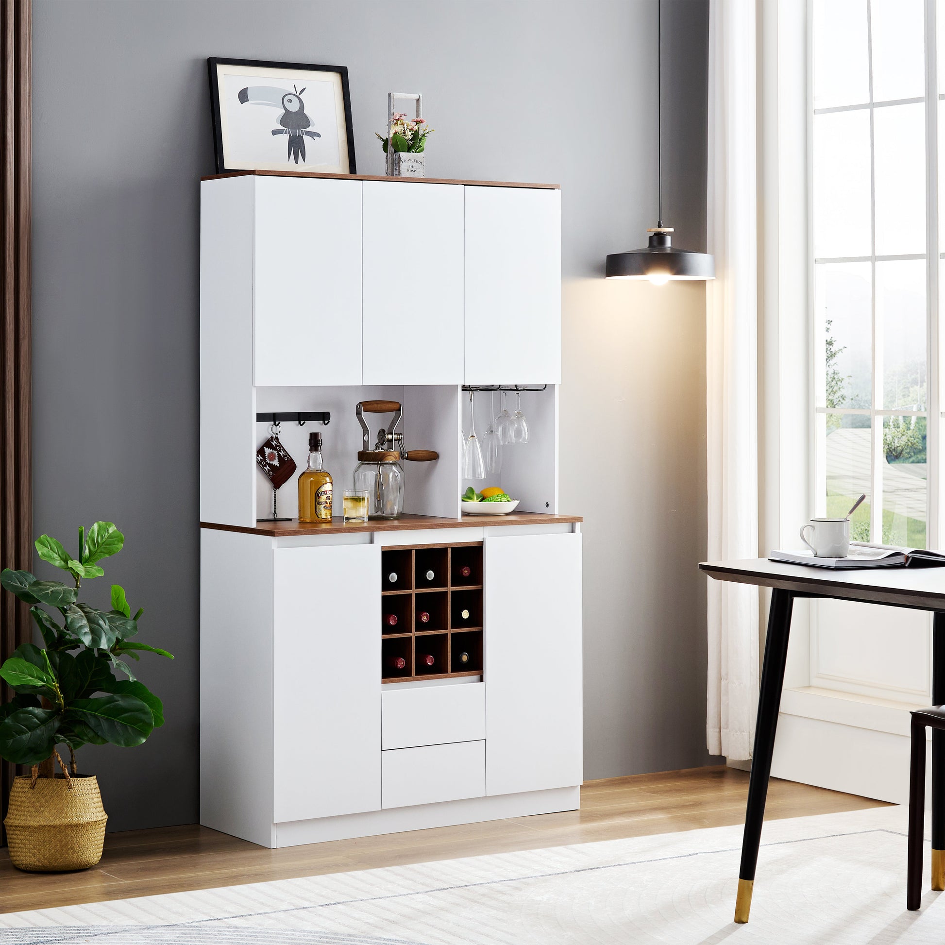 Farmhouse Coffee Bar Wine Cabinet ,68.89'' Kitchen Buffet Cabinet with Storage, Liquor Cabinet for Home & Dining Room - Korvel