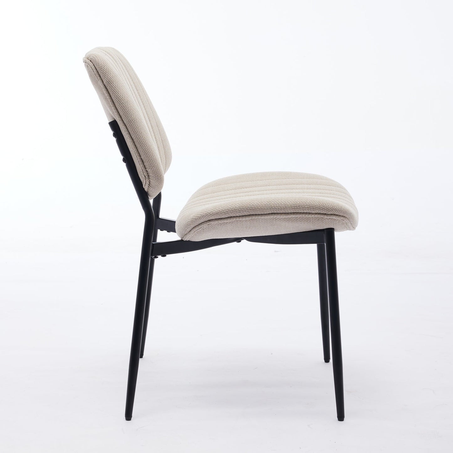 2-piece retro linen chair set with curved wooden backrest, cushioned seat, adjustable metal legs, (Beige Linen) - Korvel