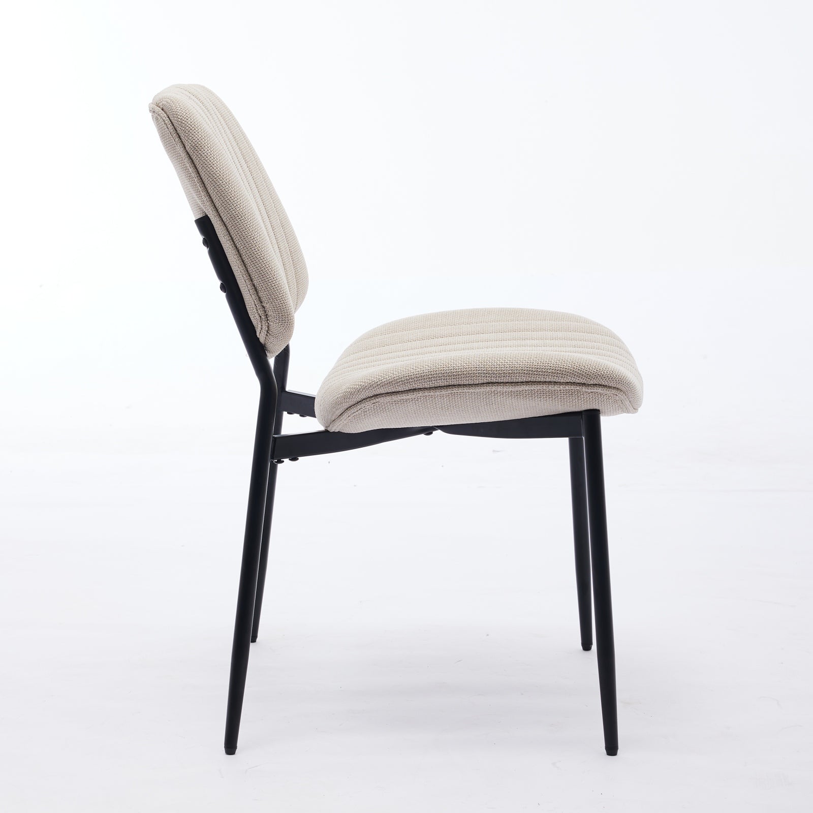 2-piece retro linen chair set with curved wooden backrest, cushioned seat, adjustable metal legs, (Beige Linen) - Korvel