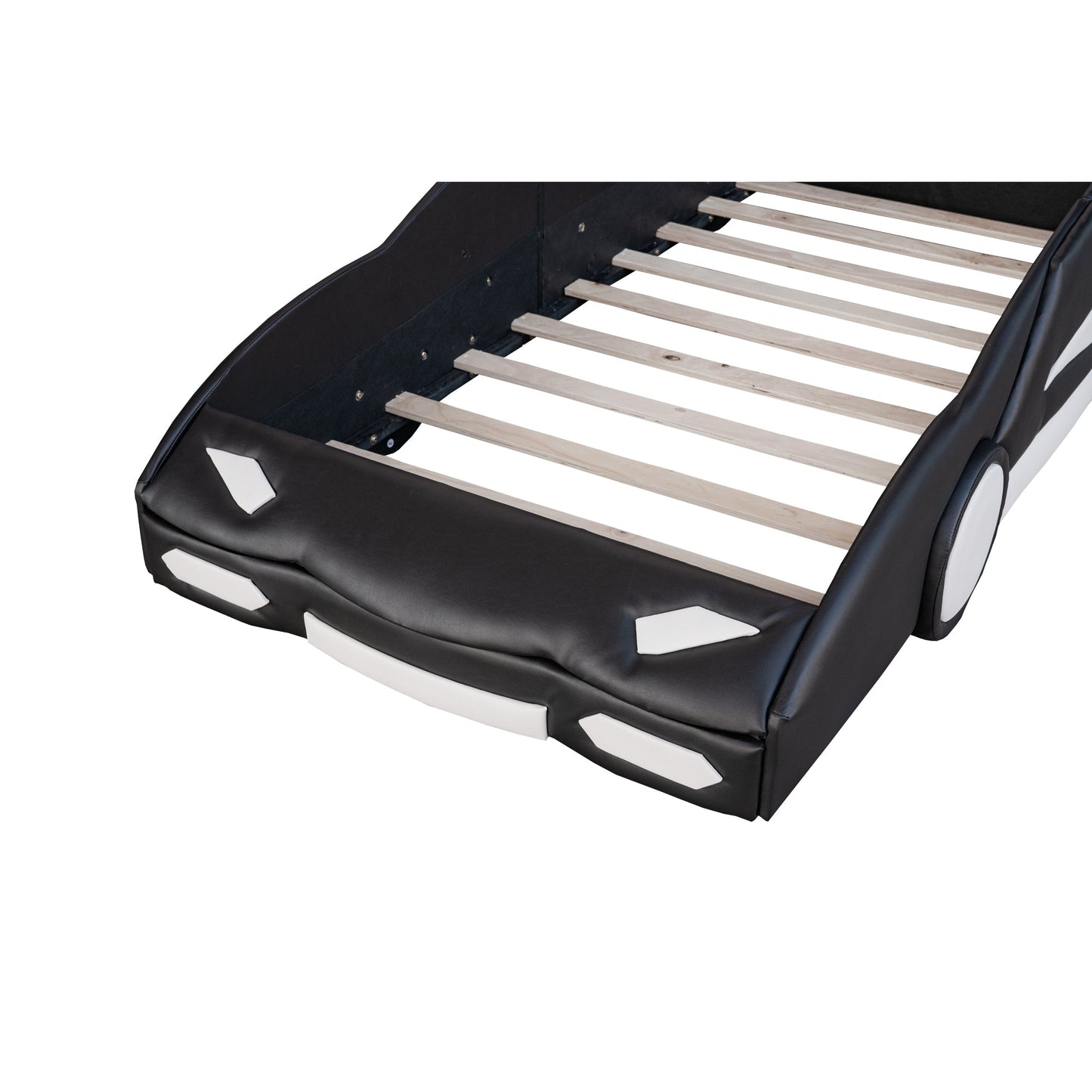 Twin Size Race Car-Shaped Platform Bed with Wheels - Black