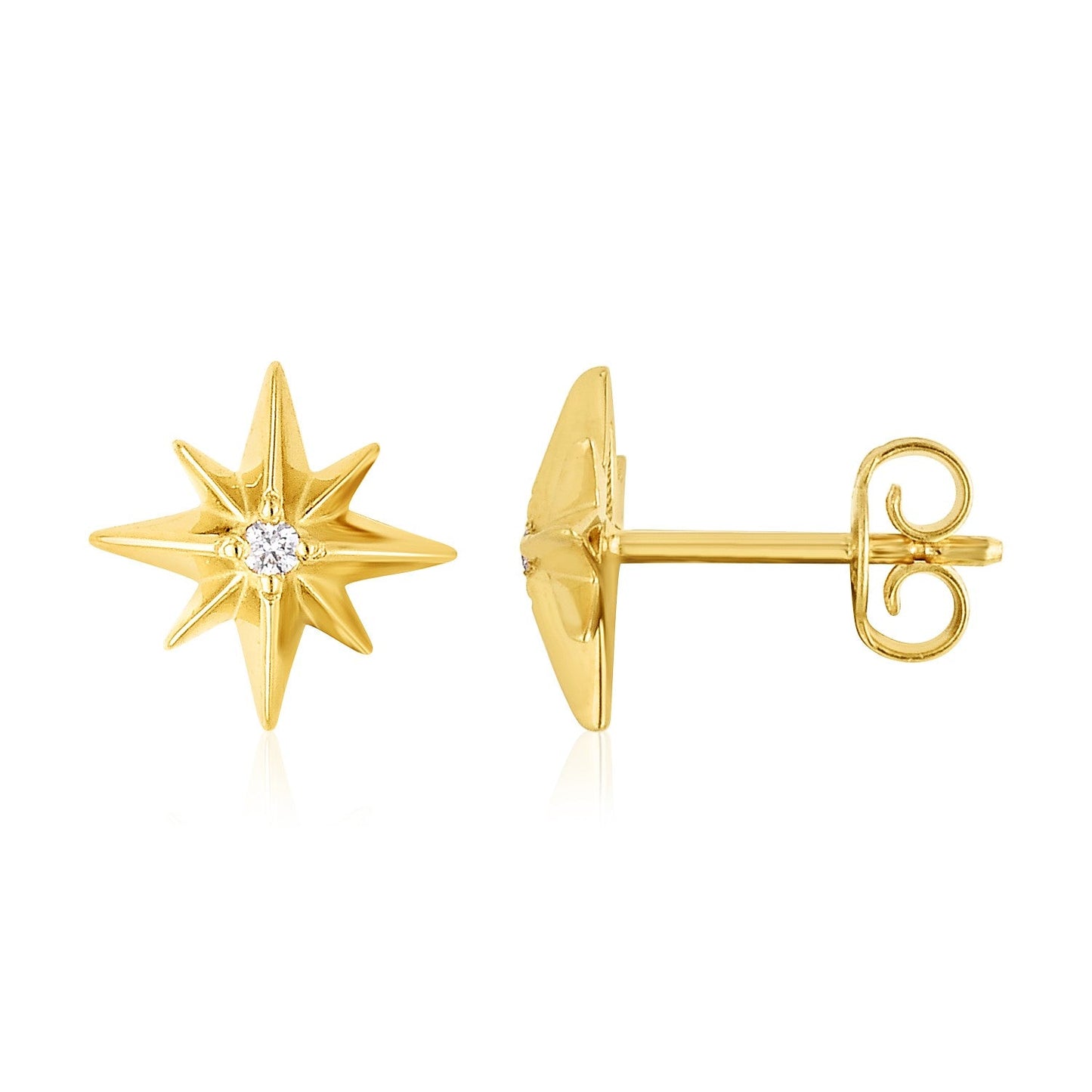 Boucles d'oreilles en diamant North Star en or jaune 14K haute brillance