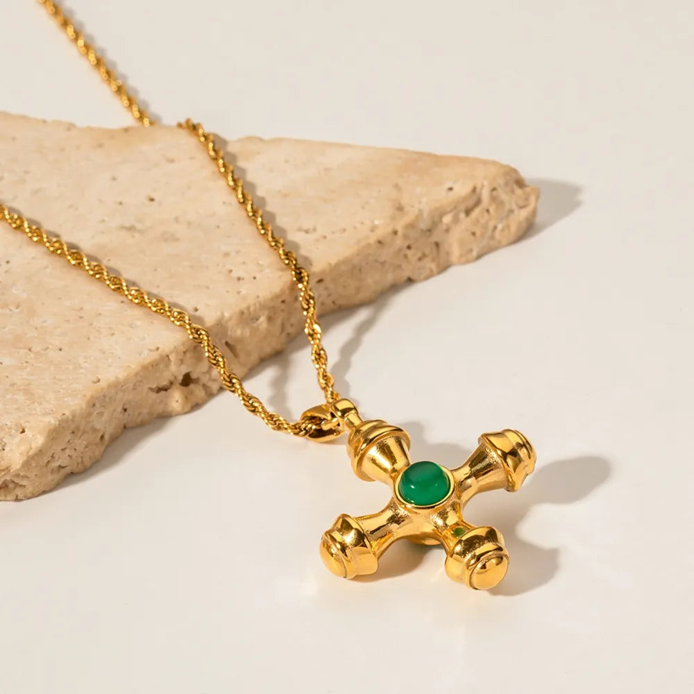 Collier Pendentif Croix en Acier Inoxydable Plaqué Or