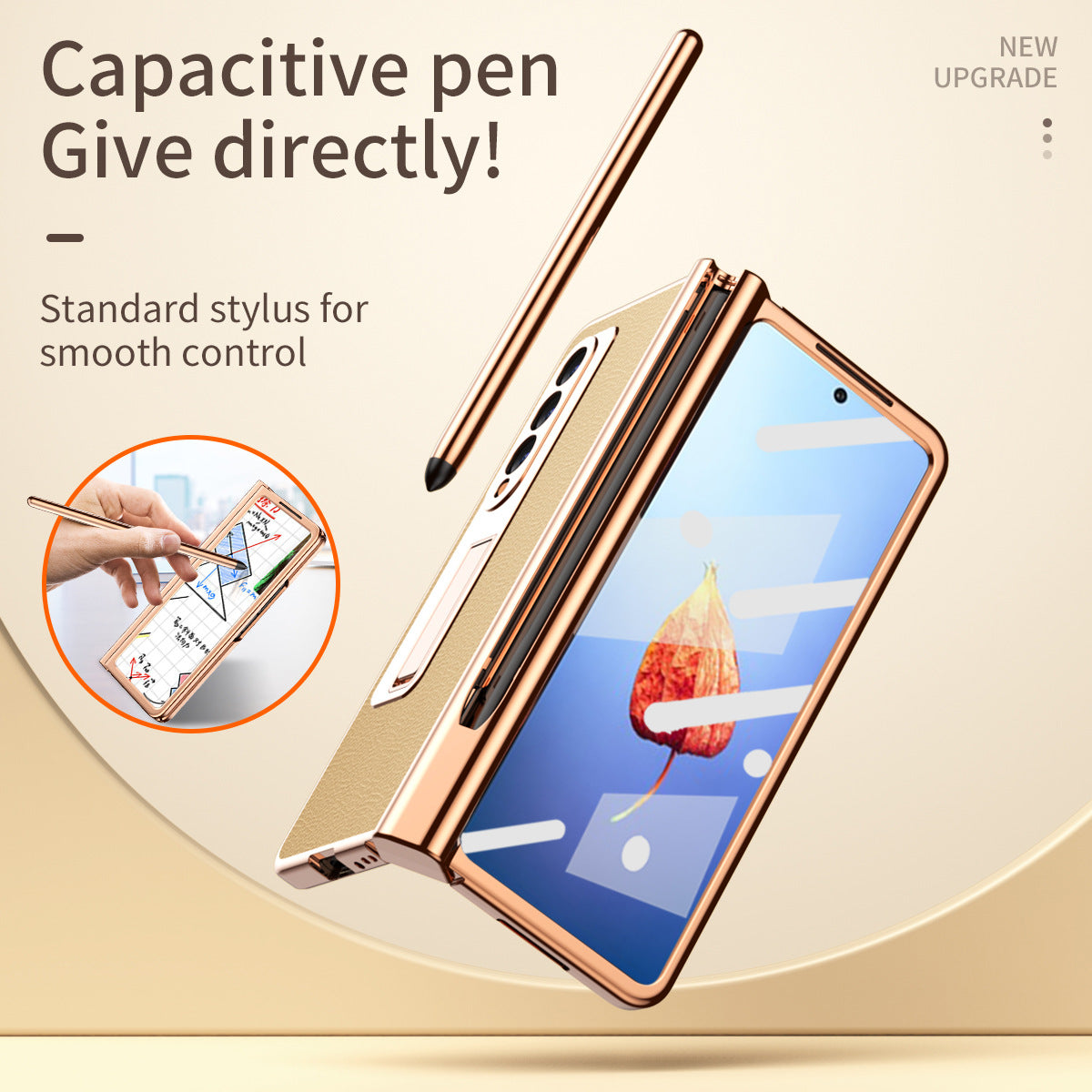 Samsung Fold3 phone case folding with pen slot pen pen pen plain leather protective case FOLD2 all inclusive anti fall suitable - Korvel