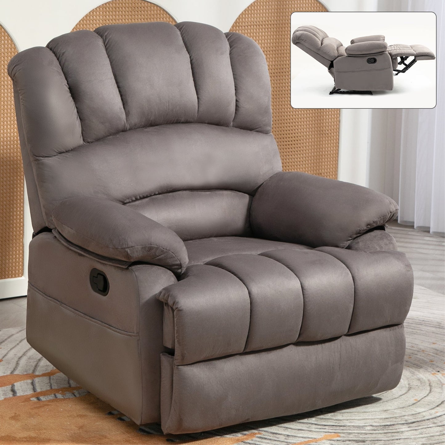 Large Manual Recliner Chair in Fabric for Living Room, Grey - Korvel