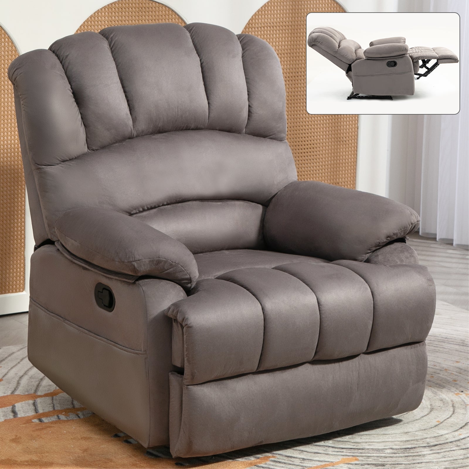 Large Manual Recliner Chair in Fabric for Living Room, Grey - Korvel