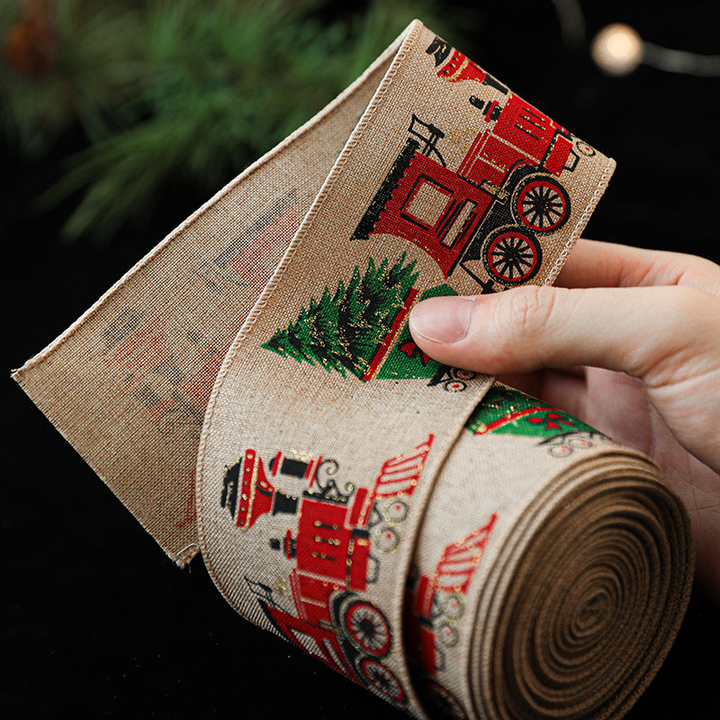 Christmas ribbon imitation linen ribbon decoration bow accessories snowflake Christmas ribbon in stock - Korvel