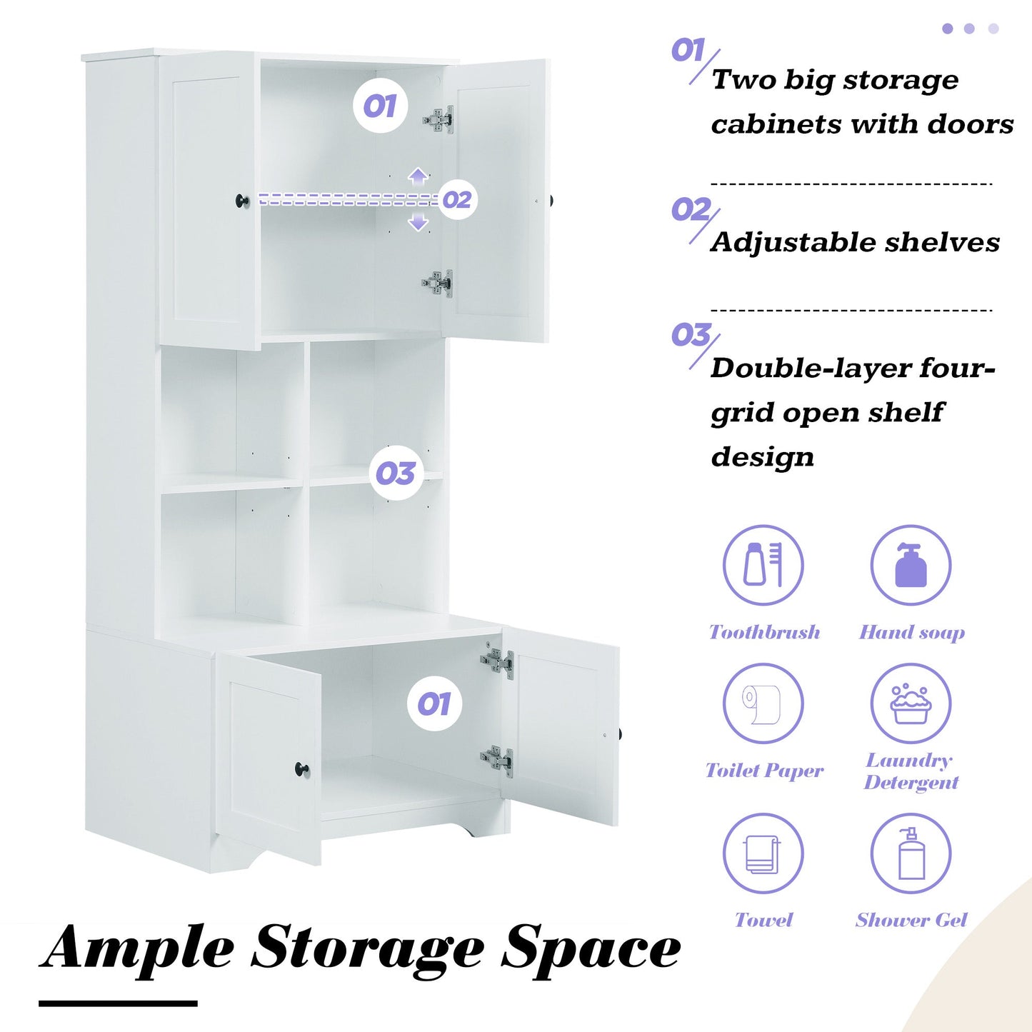 Elegant 4-Door Bathroom Storage Cabinet with Adjustable Shelves