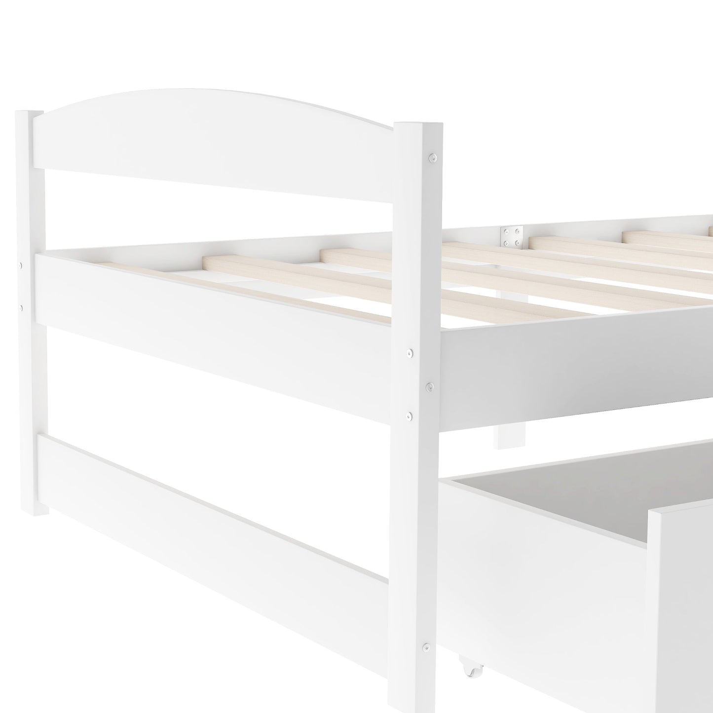 Elegant Twin Size Platform Bed with Two Drawers - White