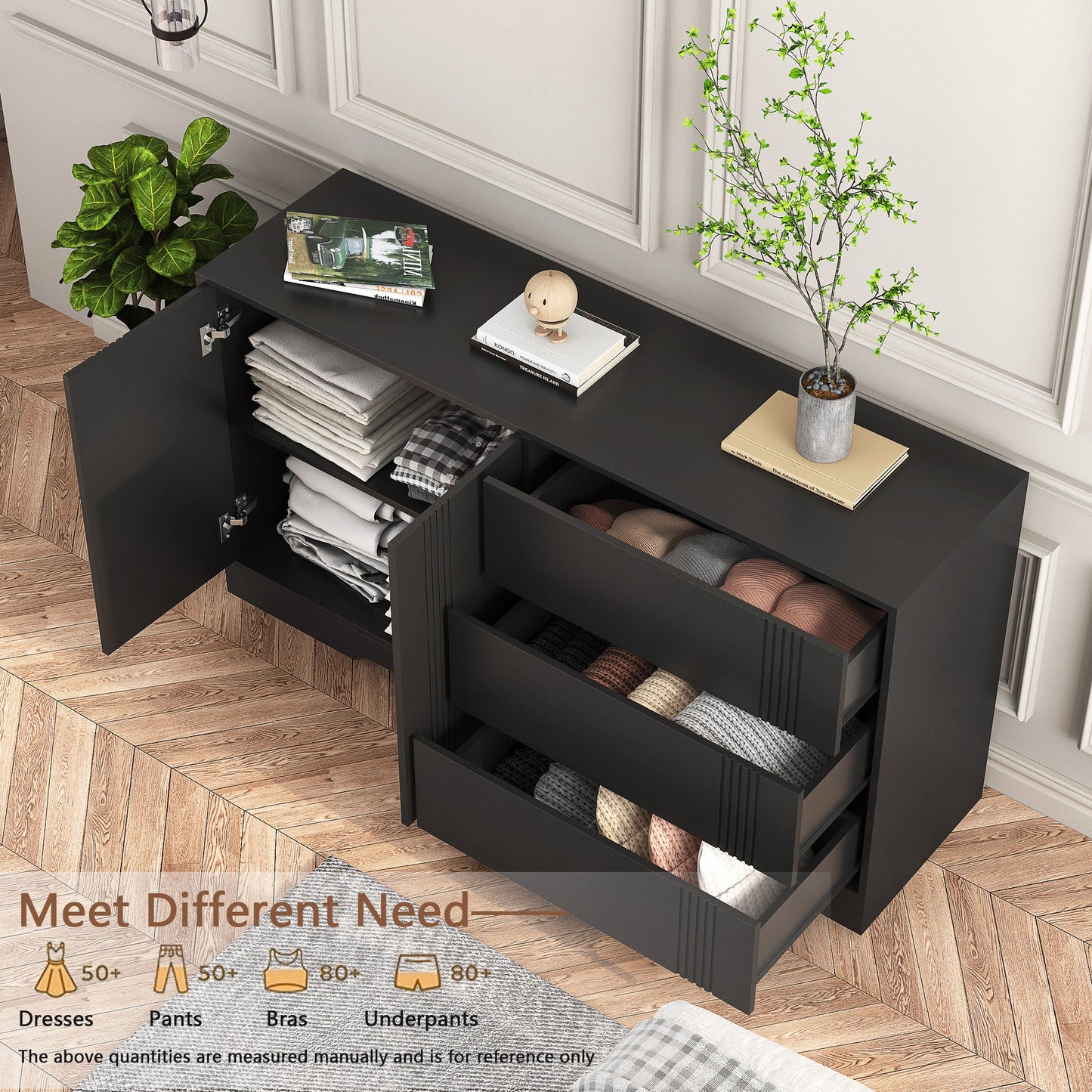 Modern kitchen buffet lockers with storage space, drawers and doors, and a large coffee bar with adjustable kitchen shelves - Korvel