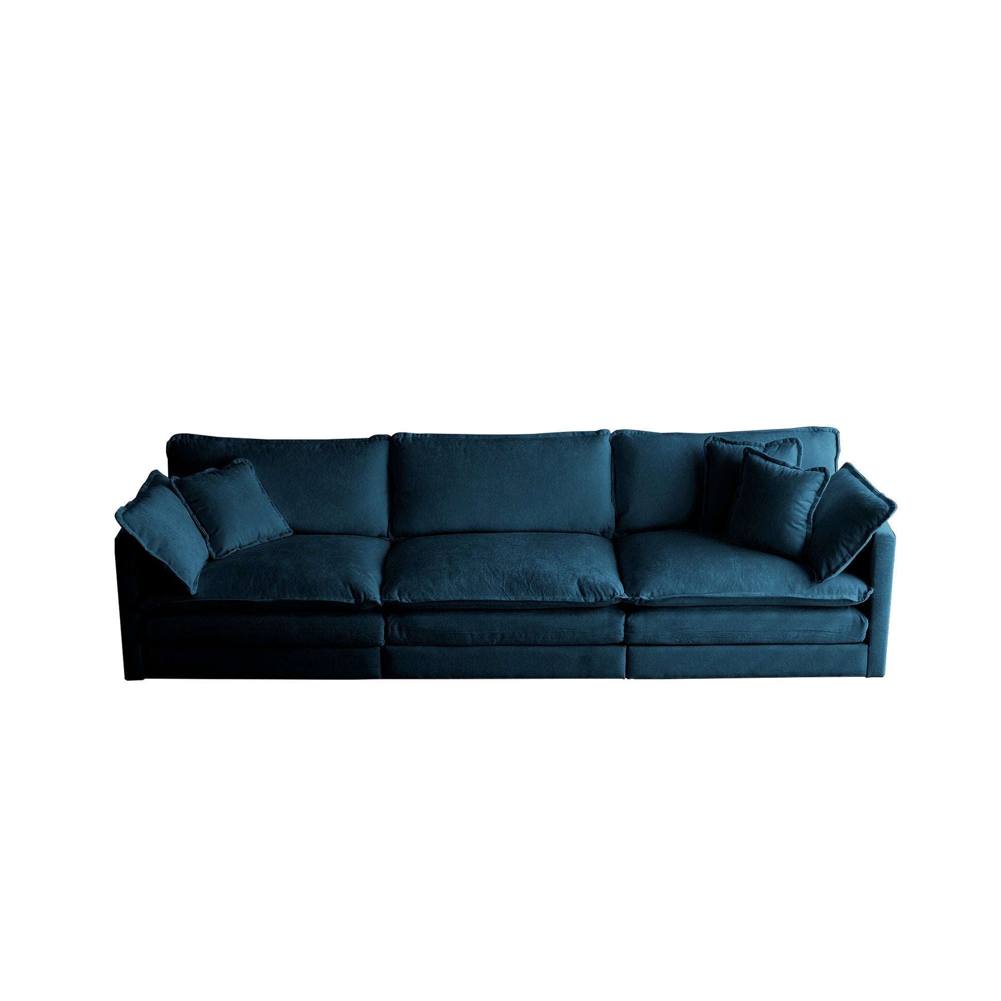 Mid-Century Modern Couch 3-Seater Sofa with 2 Armrest Pillows and 3 Toss Pillows, Couch for Living Room Blue Chenille - Korvel